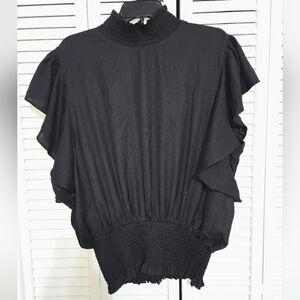 Rouge Collection Women's 2X Black Flutter Sleeve Top